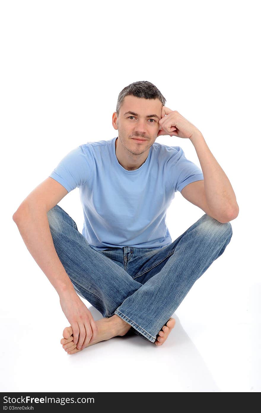 Young handsome possitive man in casual clothes smiling. isolated on white background