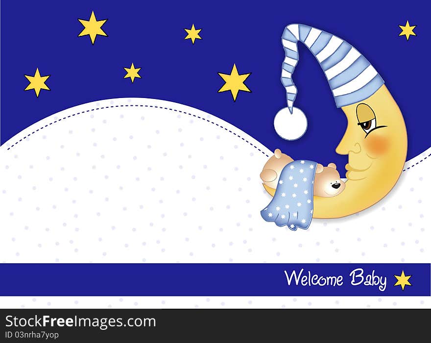 Welcome baby card with teddy bear