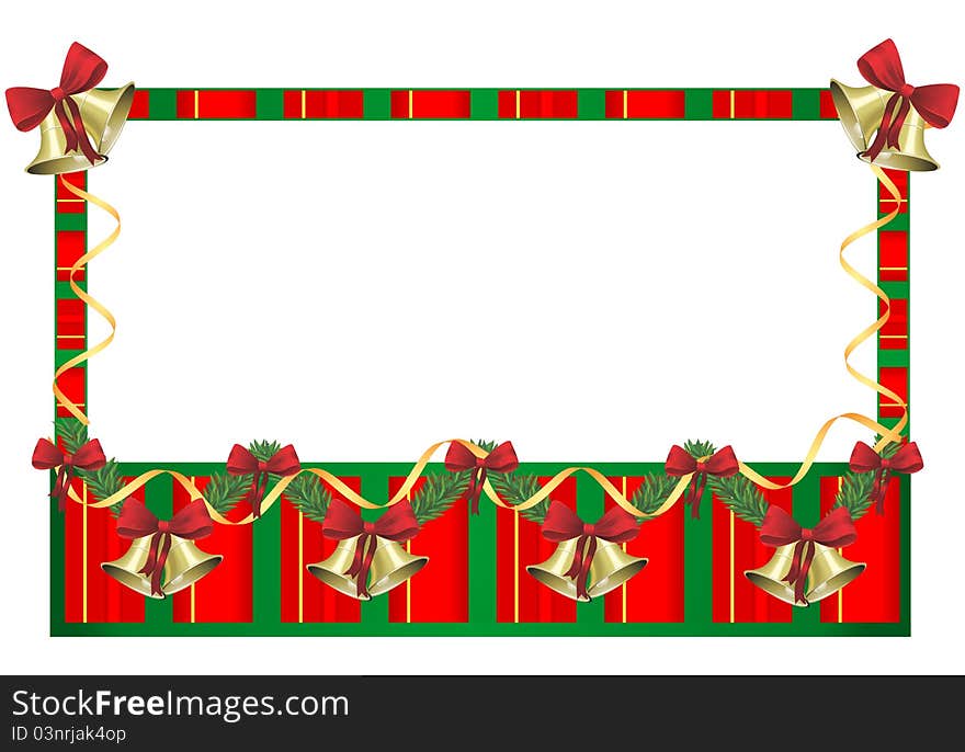 Red and green Christmas frame with fir branches and ornaments, vector format. Red and green Christmas frame with fir branches and ornaments, vector format