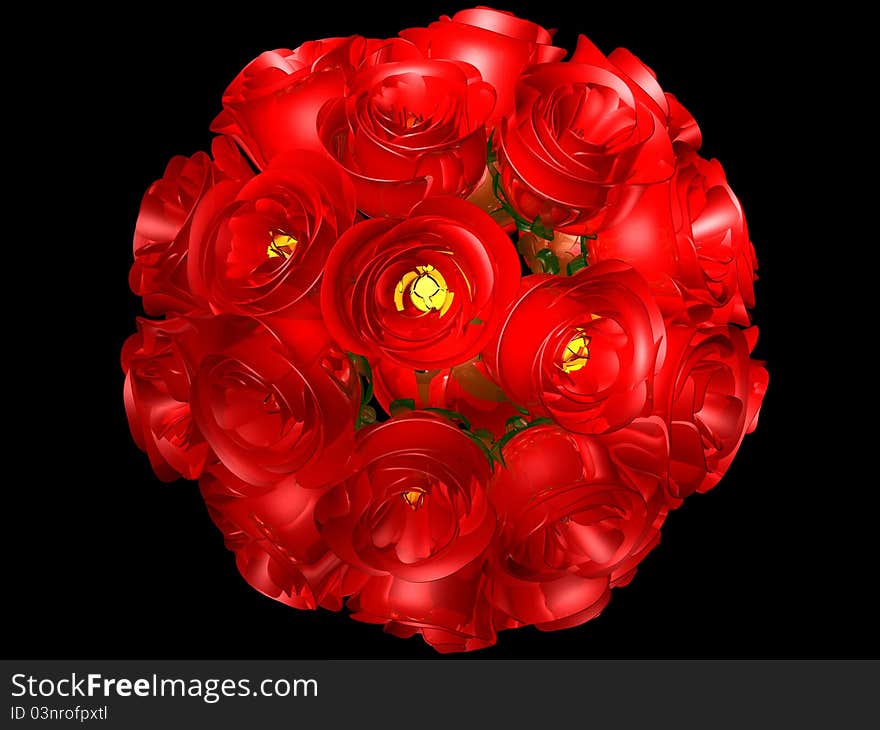 3D image of red roses in bouquet. 3D image of red roses in bouquet