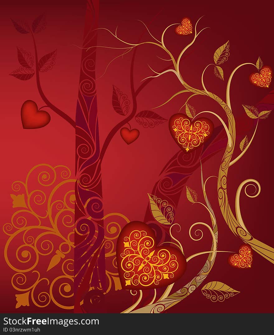 Abstract tree with fruit in form heart