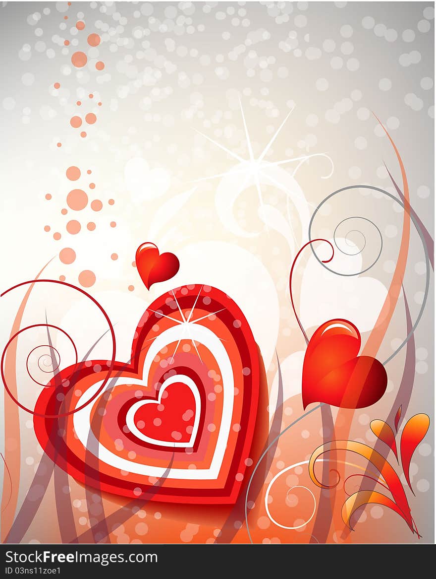 Red heart and patterns on red background. Red heart and patterns on red background