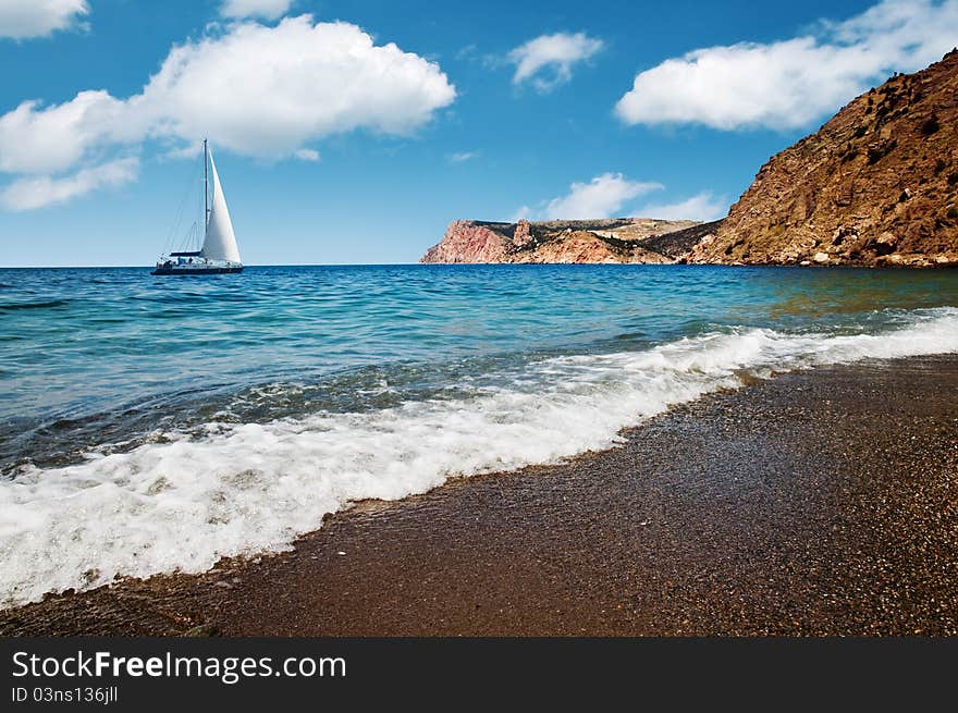 White yacht on turquoise sea