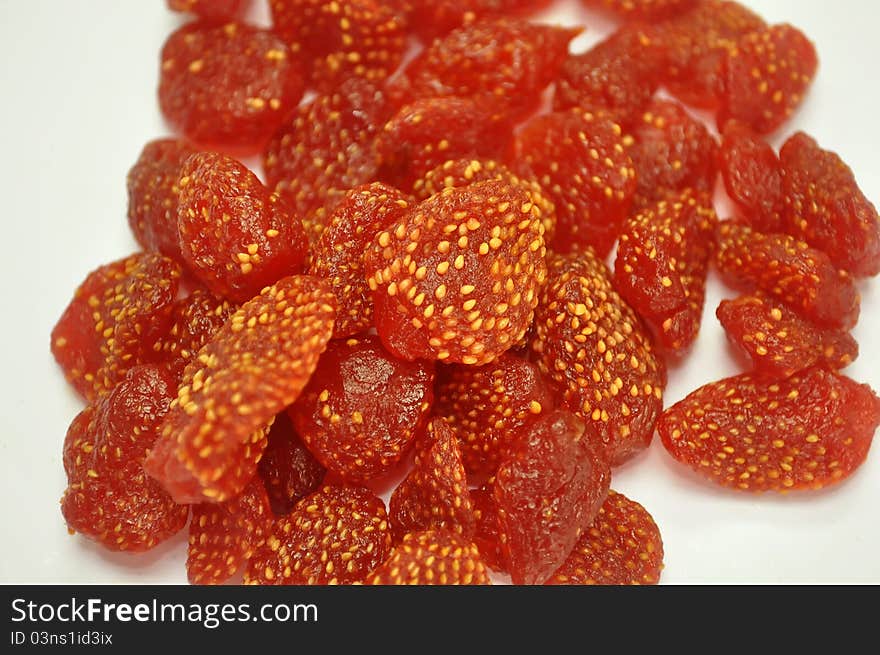 Dried strawberries on a white background