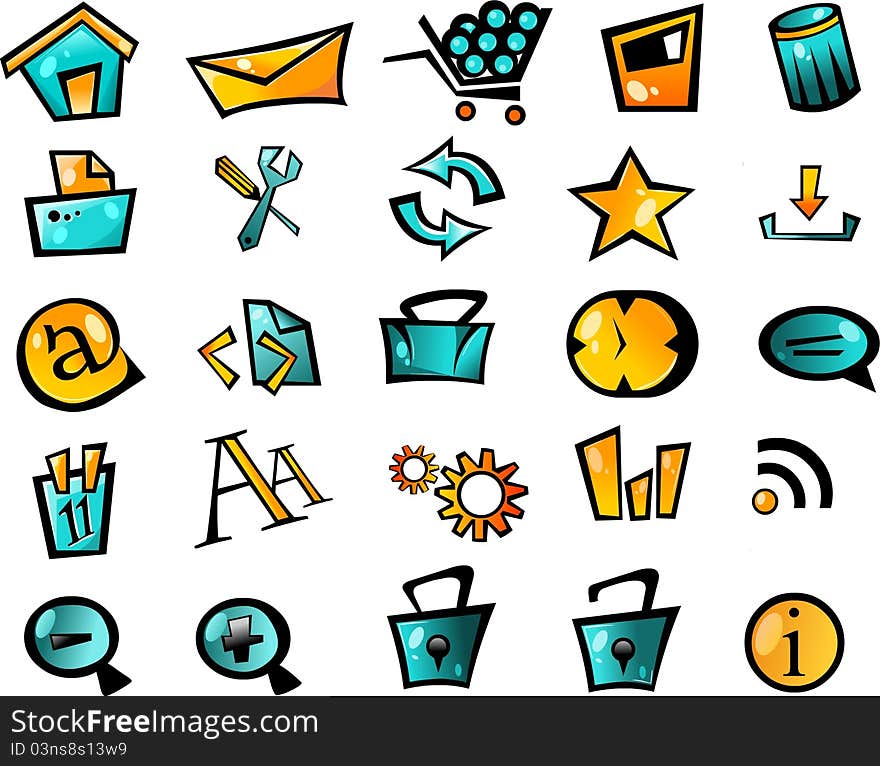 Collection of colorful cartoon computer icons. Collection of colorful cartoon computer icons