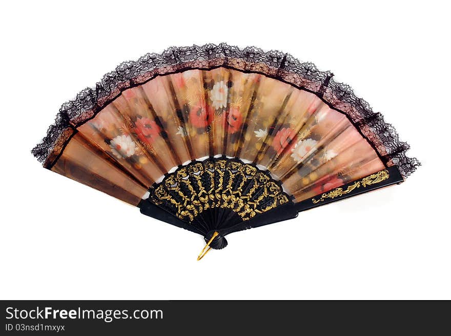 A folding fan patterned flowers cloth