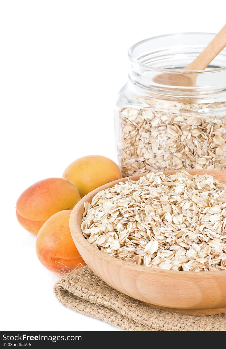 Oat in plate isolated on white