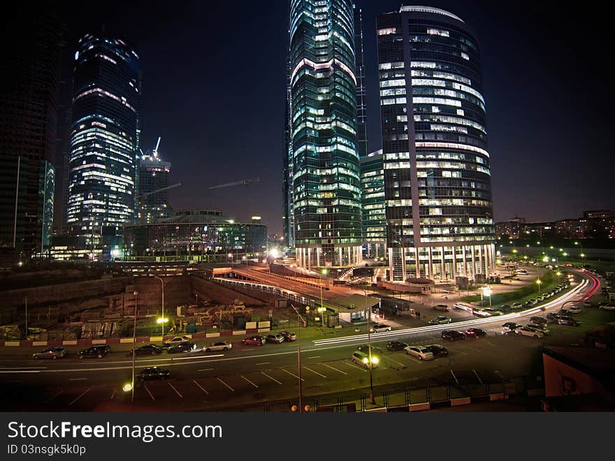 Group of skyscrapers at night