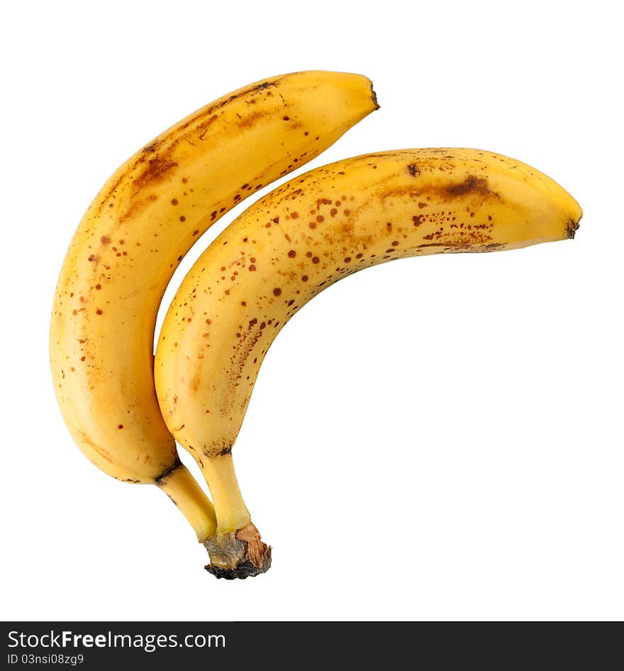 Old yellow bananas isolated on white background