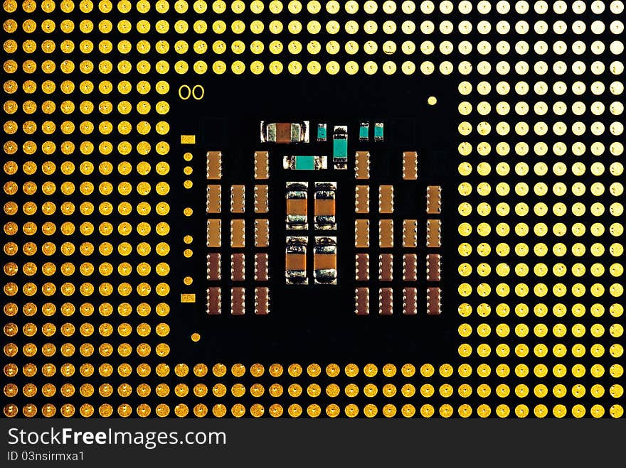 The top view on the central processor close up