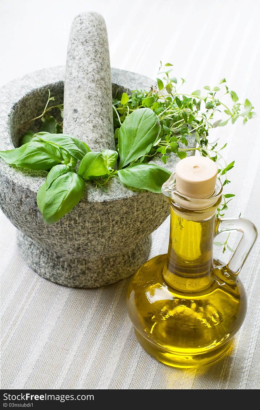 Mortar And Herbs, Still Life.