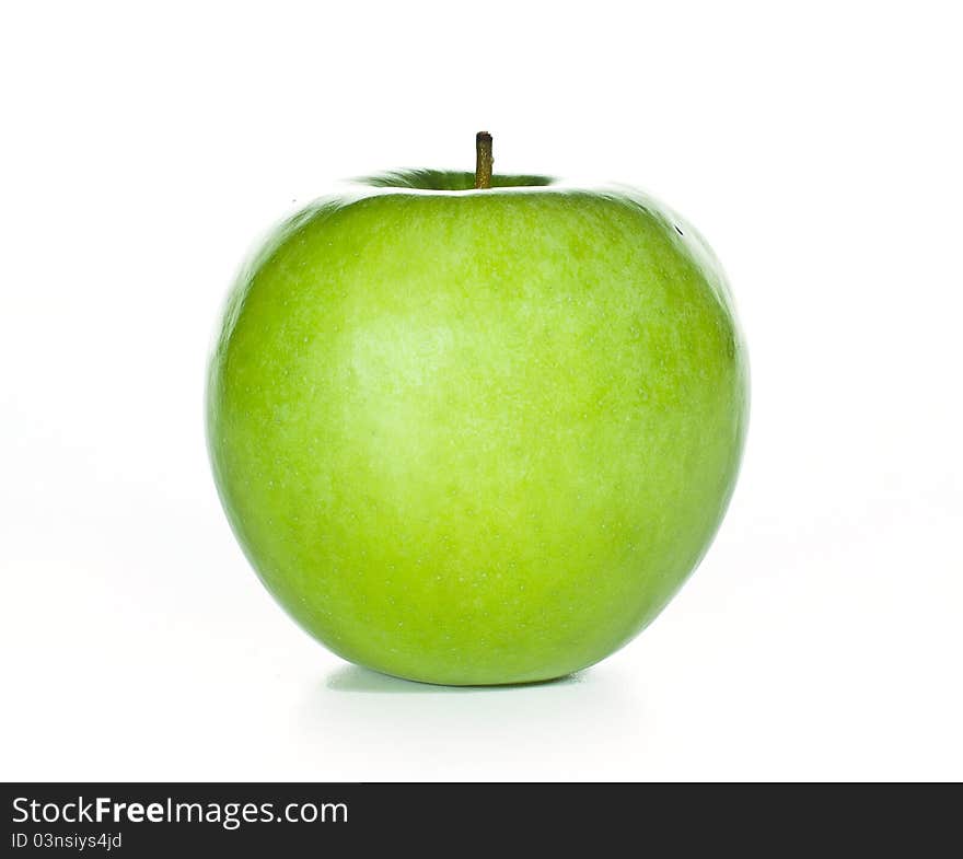 Green delicious apple on isolated white background