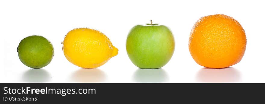 Fruits isolated. White background. Vitamins.