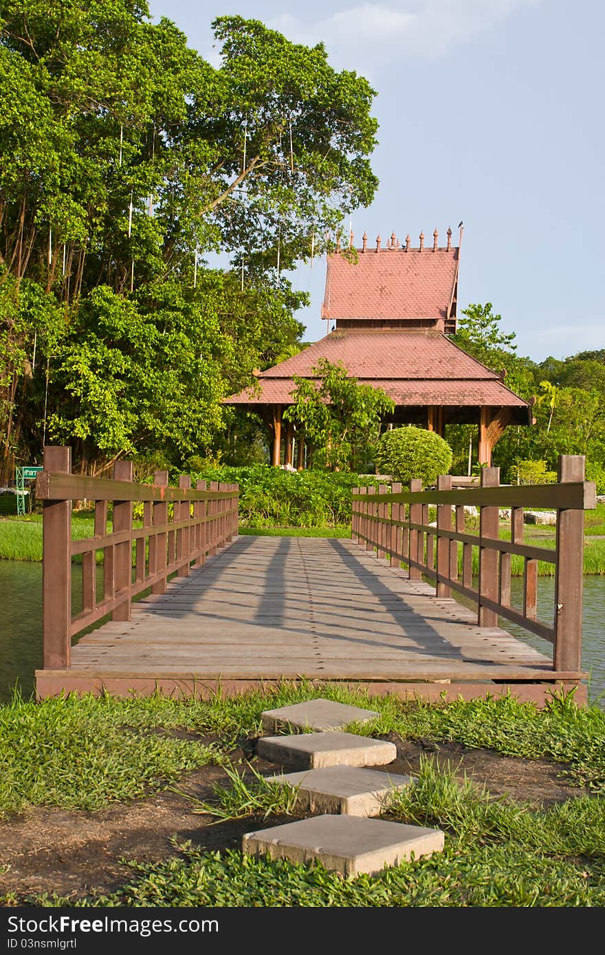 Wooden bridge in the park,Thailand