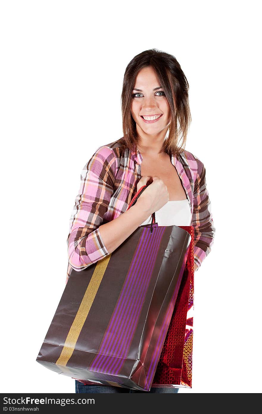 Young woman holding shopping bags. Young woman holding shopping bags