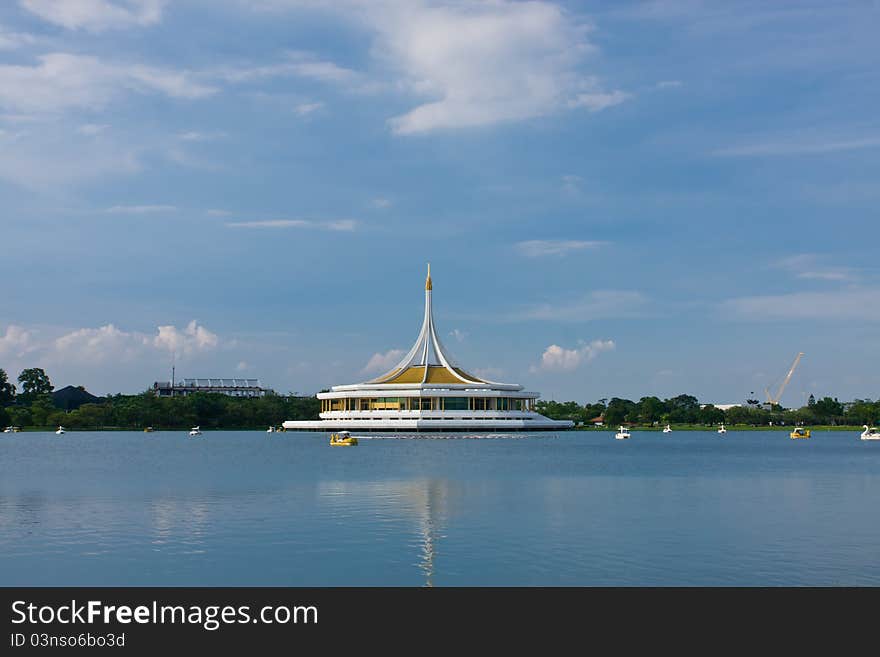 View of monument in lake at public park, Suanluang Rama 9, Thailand. View of monument in lake at public park, Suanluang Rama 9, Thailand