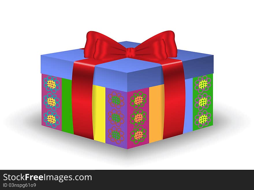 Festive box with painted flowers and a red bow