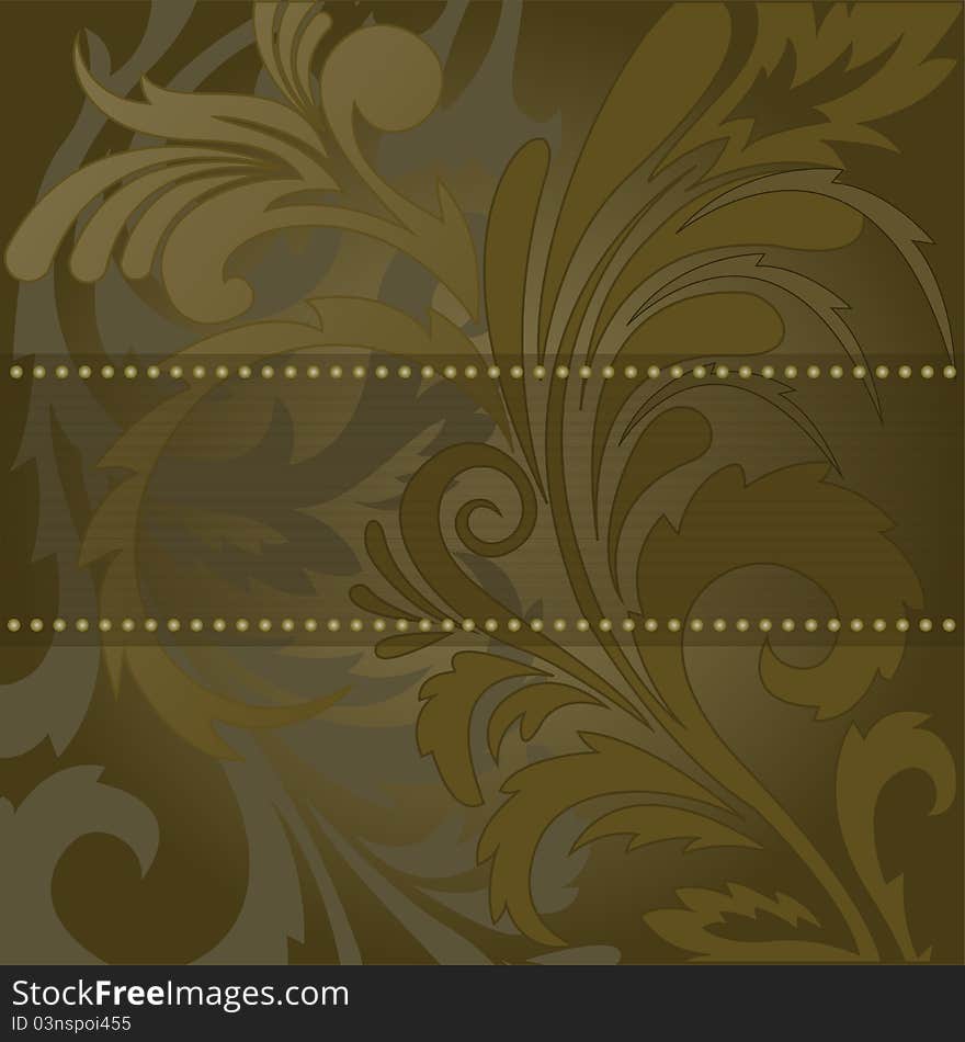 Abstract brown background with floral ornaments and a wide band. Abstract brown background with floral ornaments and a wide band