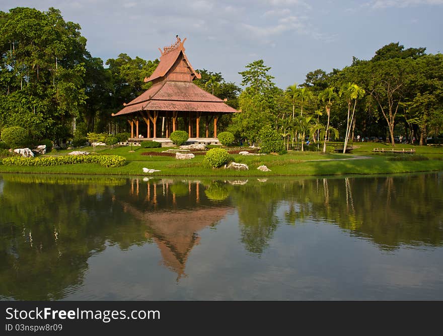 Thai style pavillion in garden