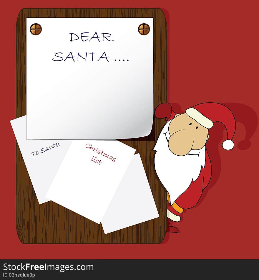 Christmas background with Santa. Empty blank on the wooden background with the space for your text.