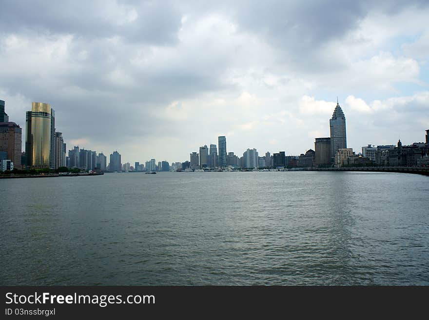 Panorama of Shanghai looking across the bund. Panorama of Shanghai looking across the bund