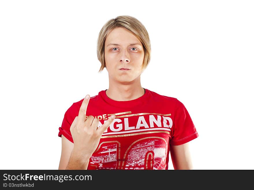 Handsome guy making a rock and roll gesture