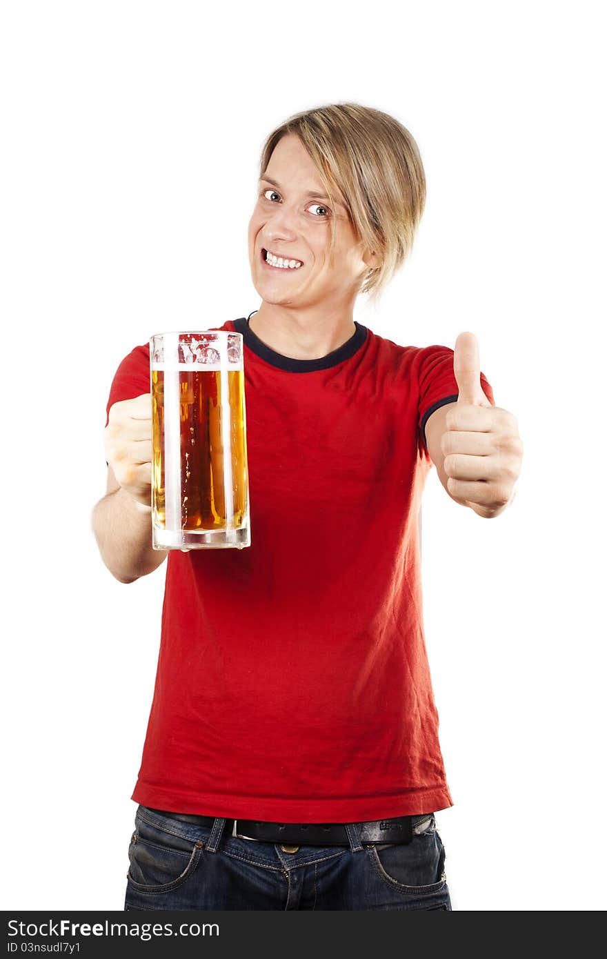 Happy Young Man Holding Beer