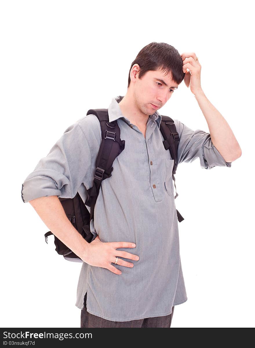 Young man in gray shirt. Young man in gray shirt