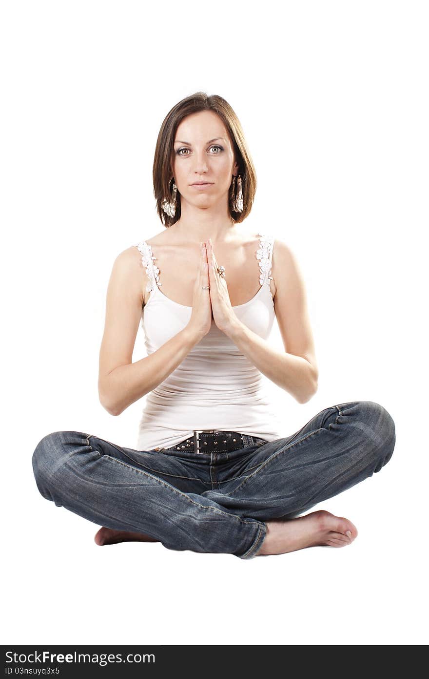 Young caucasian woman praying