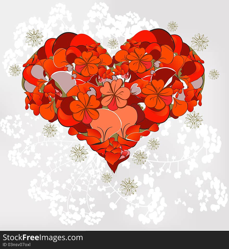 Floral heart from millions red petals. Floral heart from millions red petals