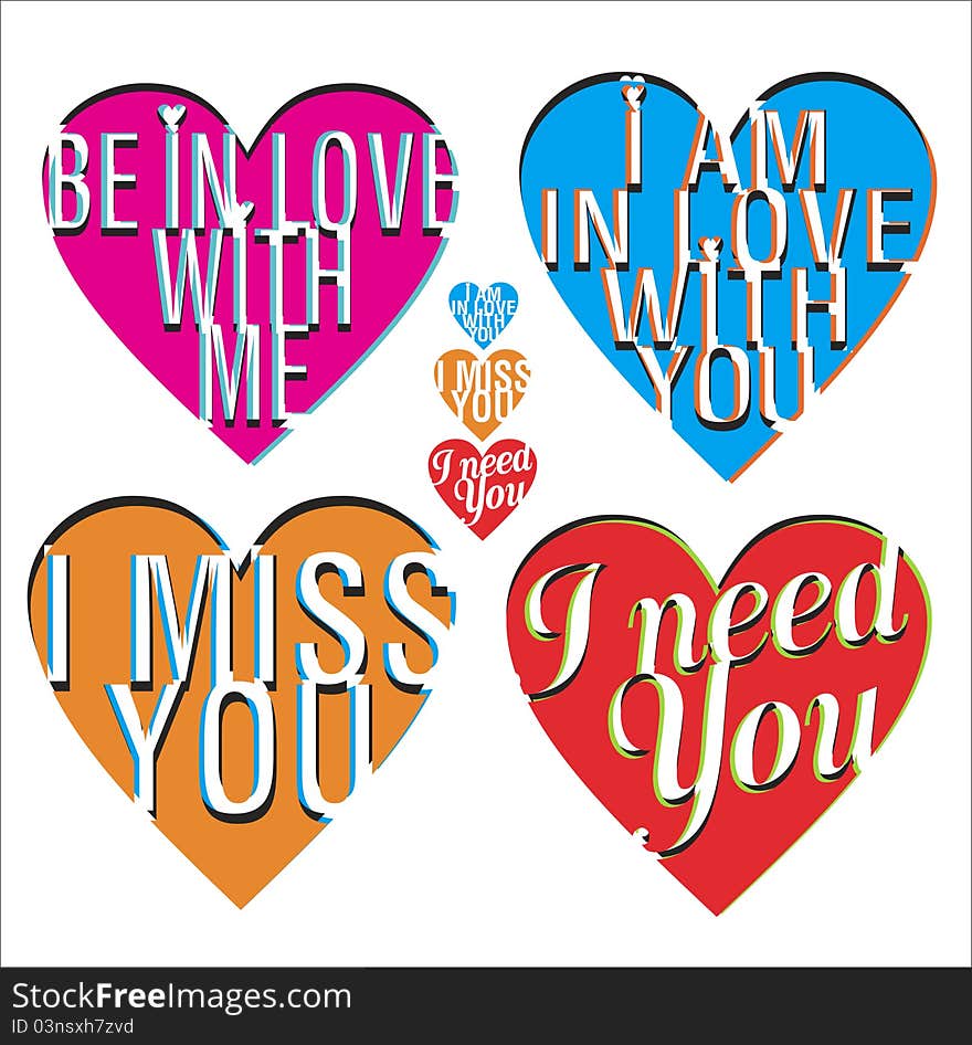 Vector cool inscriptions set about love