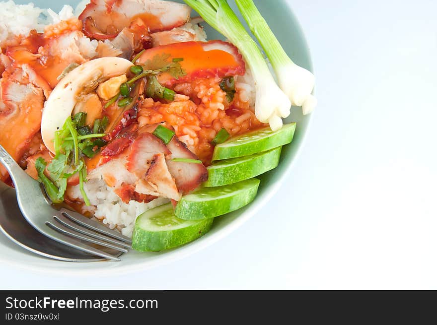 Thai food, Rice with roasted pork on top