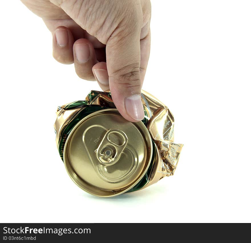 Hand Holding Used Aluminum Can