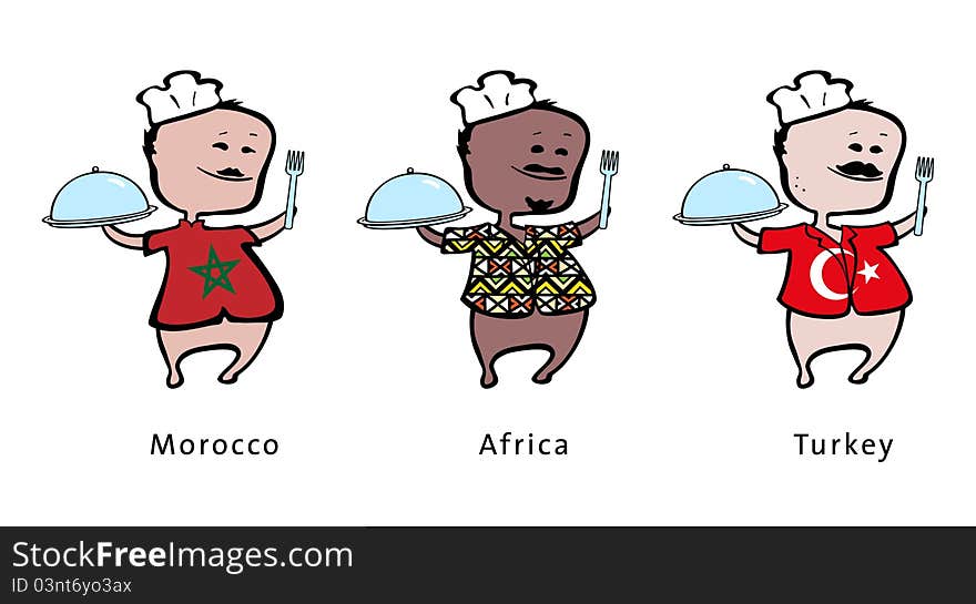 Chef of restaurant from Morocco, Africa, Turkey - vector illustration - A moroccan, chef, an african chef, an turkish chef