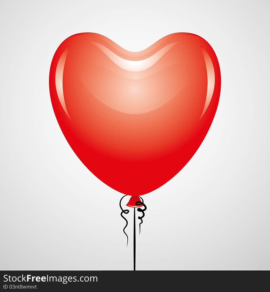 Realistic glossy red balloon on gray background