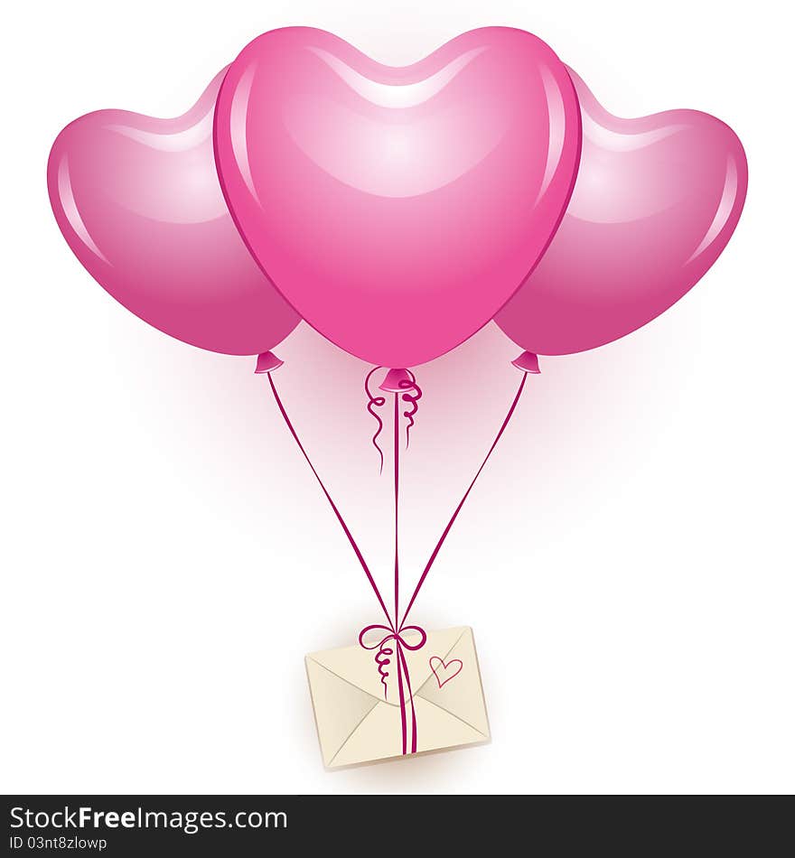 Three beautiful pink balloons with beige envelope