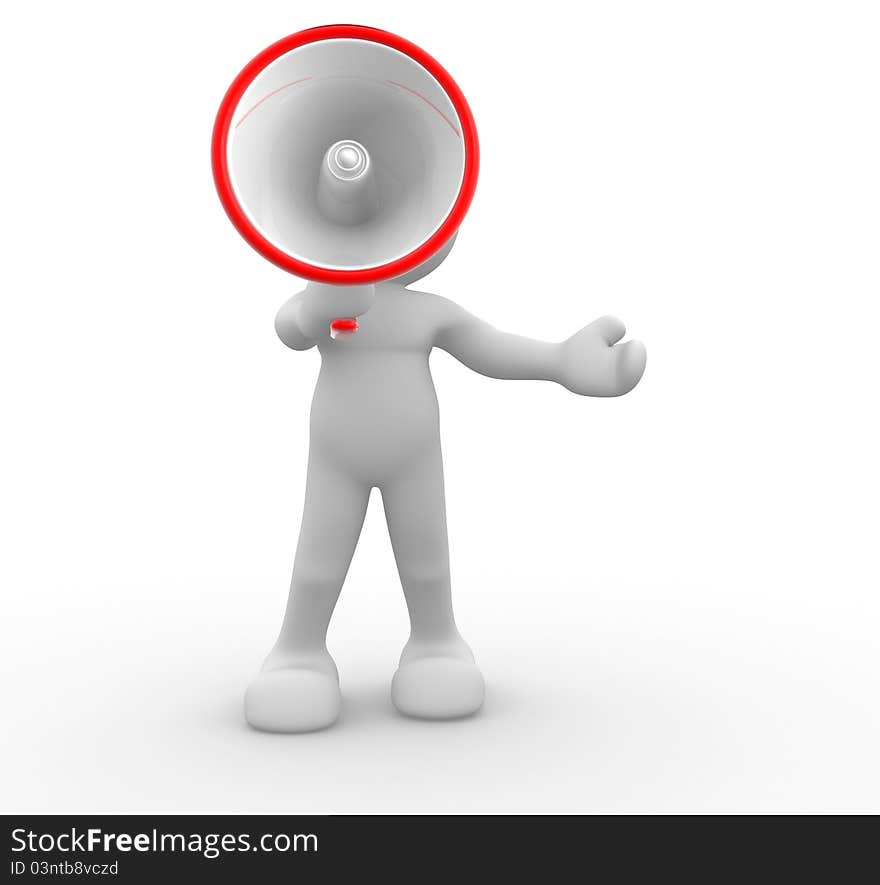 3d people- human character with megaphone.This is a 3d render illustration