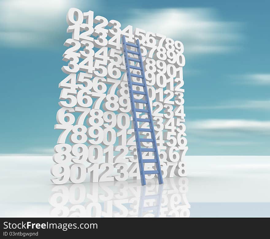 Ladder and wall numbers. This is a 3d render illustration. Ladder and wall numbers. This is a 3d render illustration