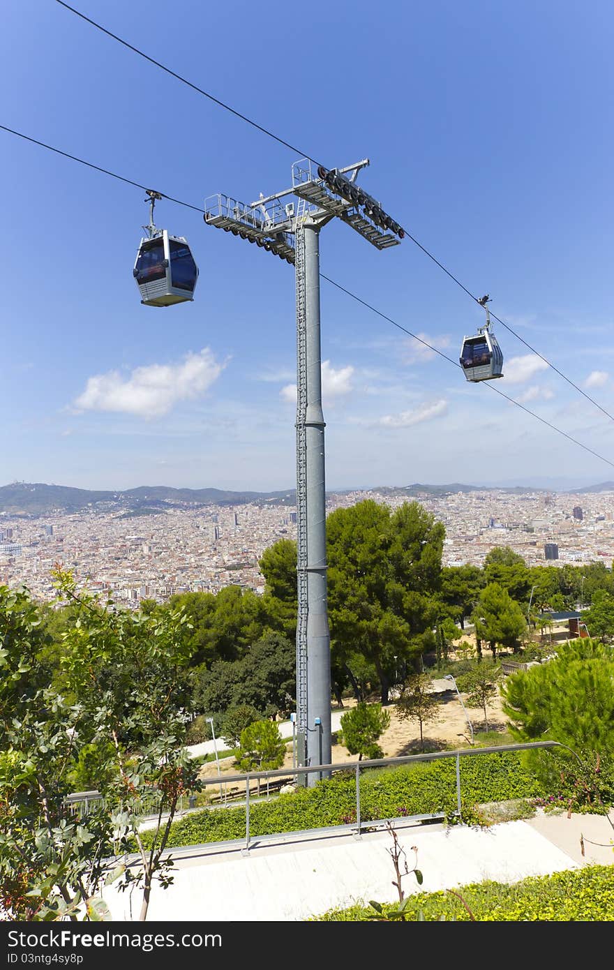 View of a cable car stop in Barcelona Spain. View of a cable car stop in Barcelona Spain