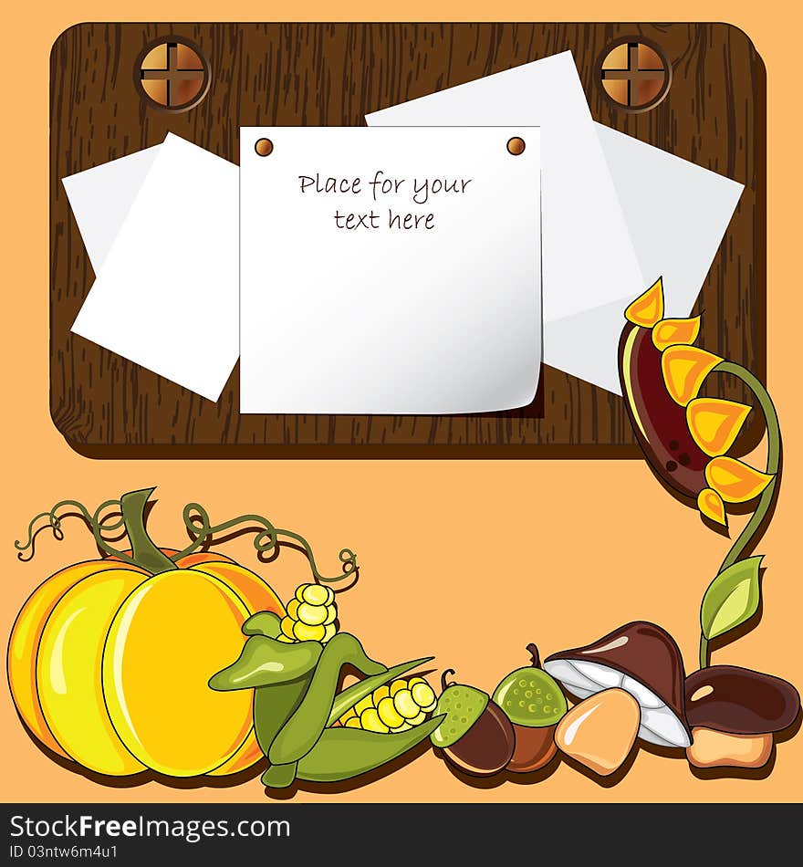 Autumn background. Empty blank on the wooden background with the space for your text. Thanksgiving card