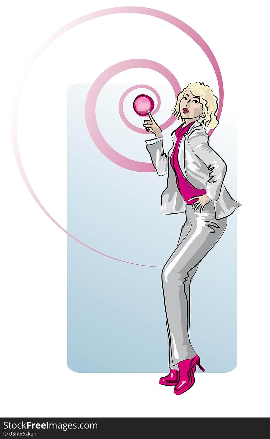 Handdraw sketch beautiful businesswoman with a button. Handdraw sketch beautiful businesswoman with a button