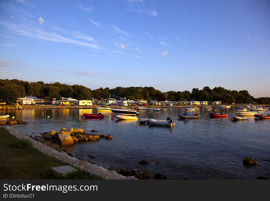 Camping on the seasite in evening light