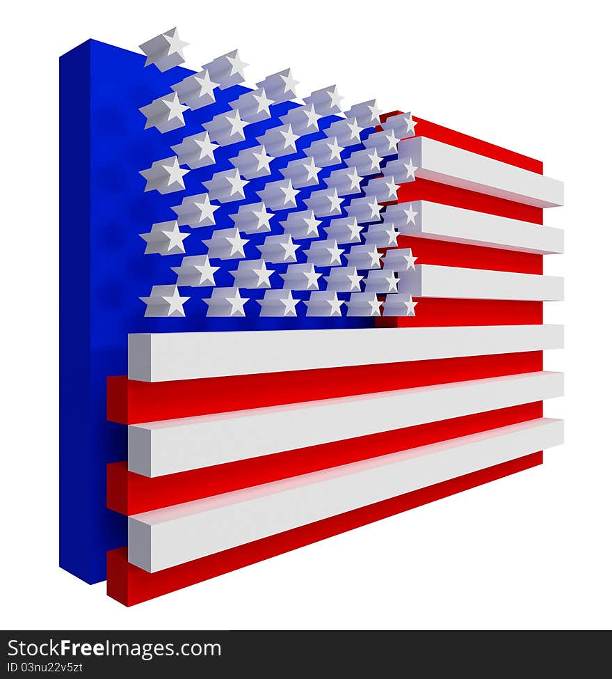 3d American Flag. Left perspective view. 3d American Flag. Left perspective view.