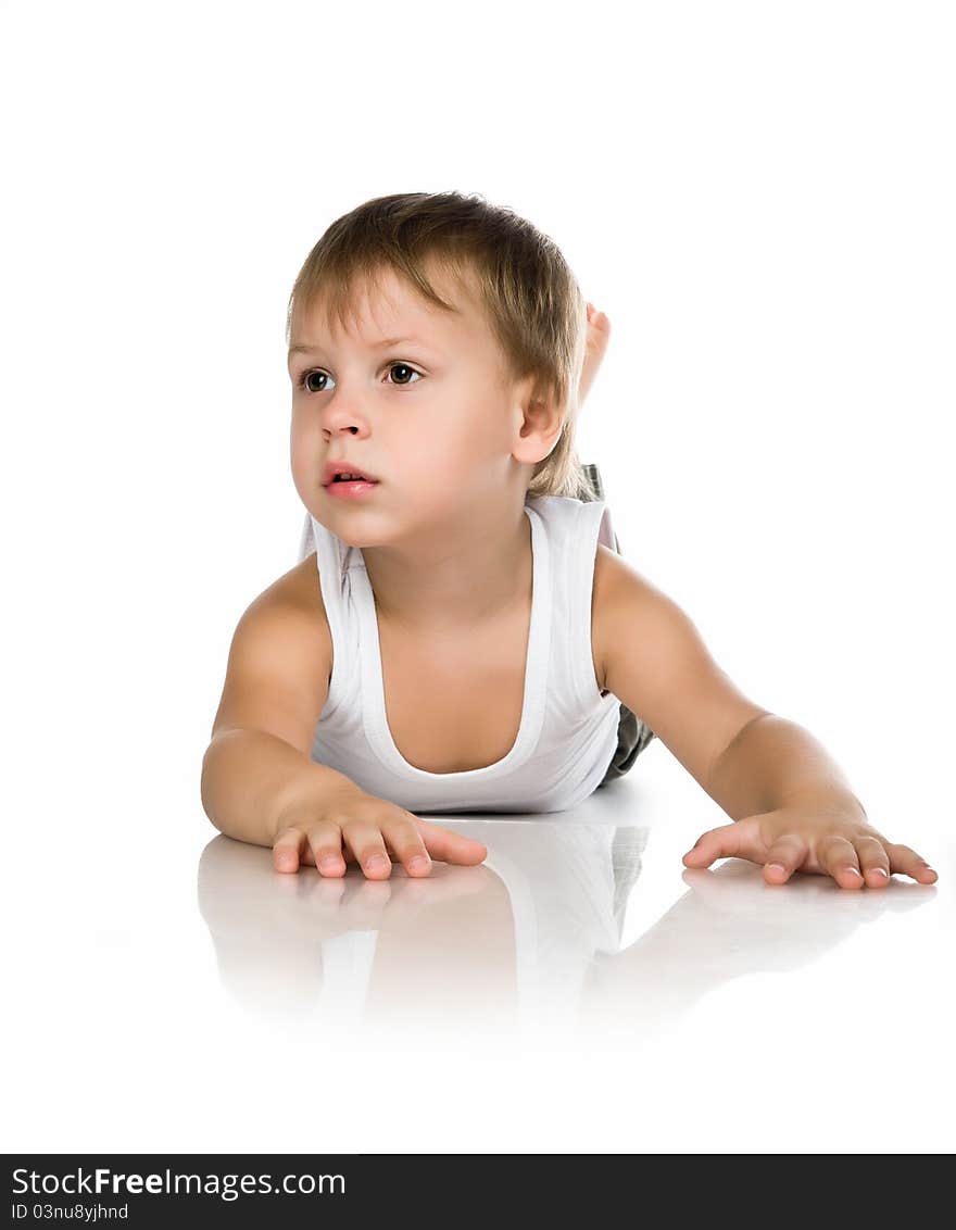 Cute little boy on a white background