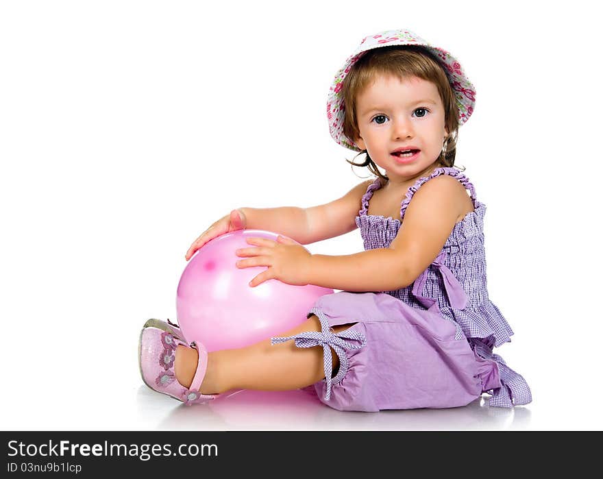 Cute little girl close-up on white background