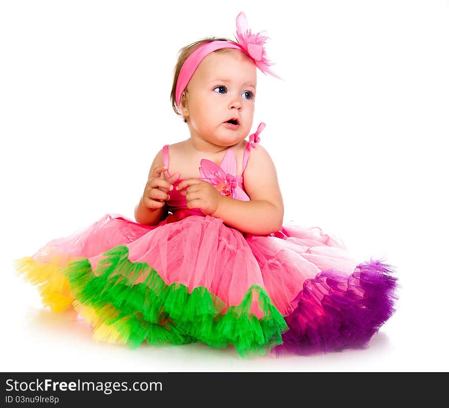 Little girl in fairy costuLittle girl in fairy costume on white backgroundme