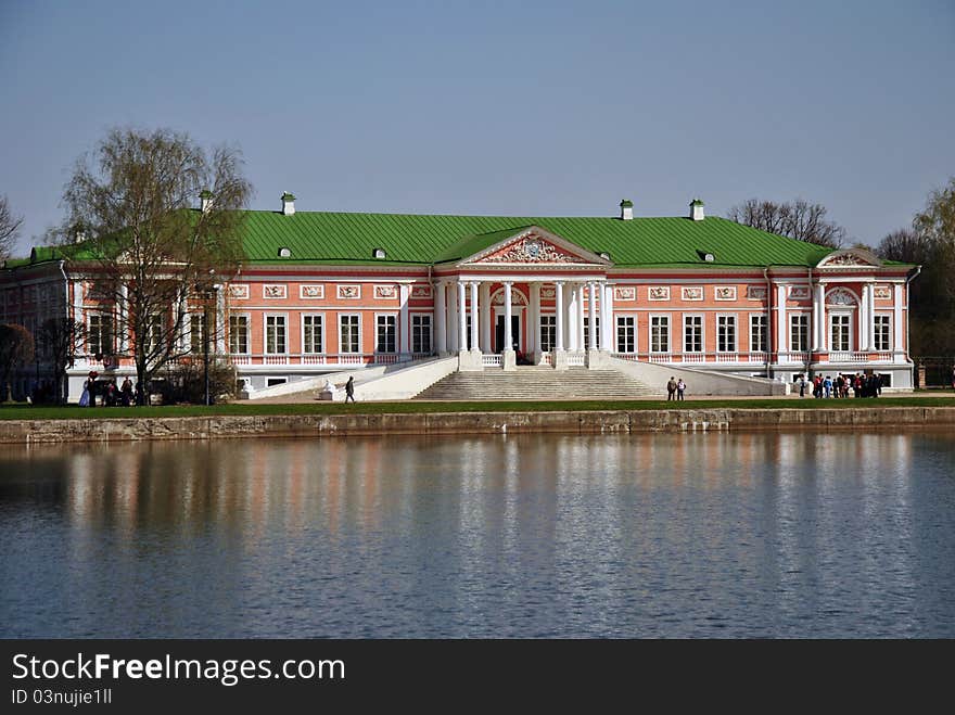 The facade of the palace-hall with conservatory in the Russian baroque style. The facade of the palace-hall with conservatory in the Russian baroque style.