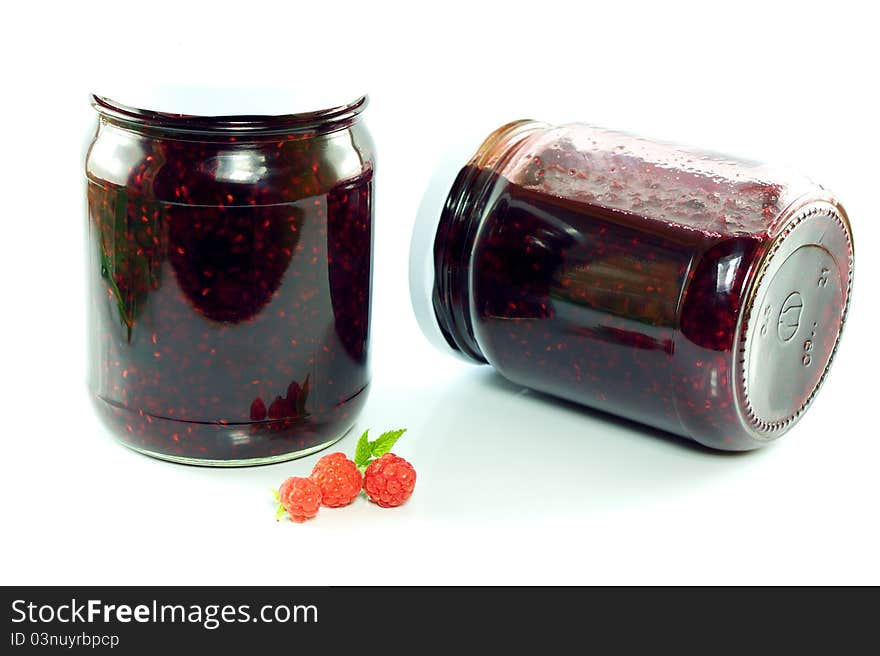 Jars Of Homemade Raspberry Jam