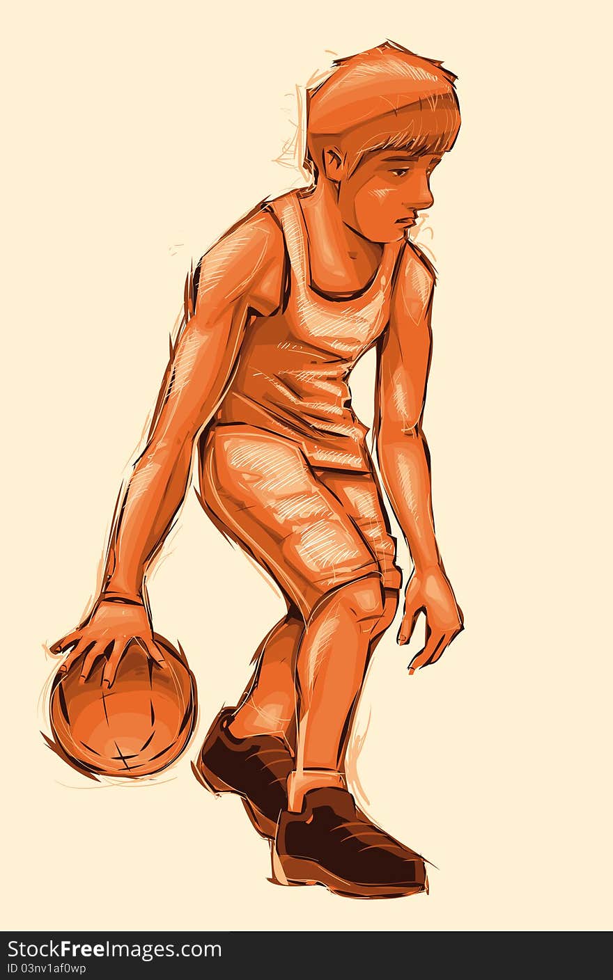 Basket boy. Vector illustration, isolated character from background