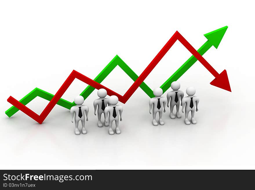 3d illustration of Business chart. (Success or fall concept)